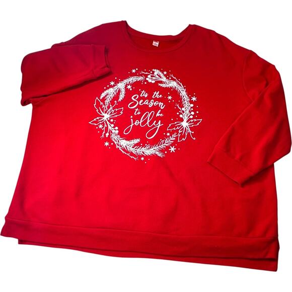 Holiday Time Christmas Sweatshirt Tis The Season To Be Jolly Red Women 2X Slits - Picture 9 of 11